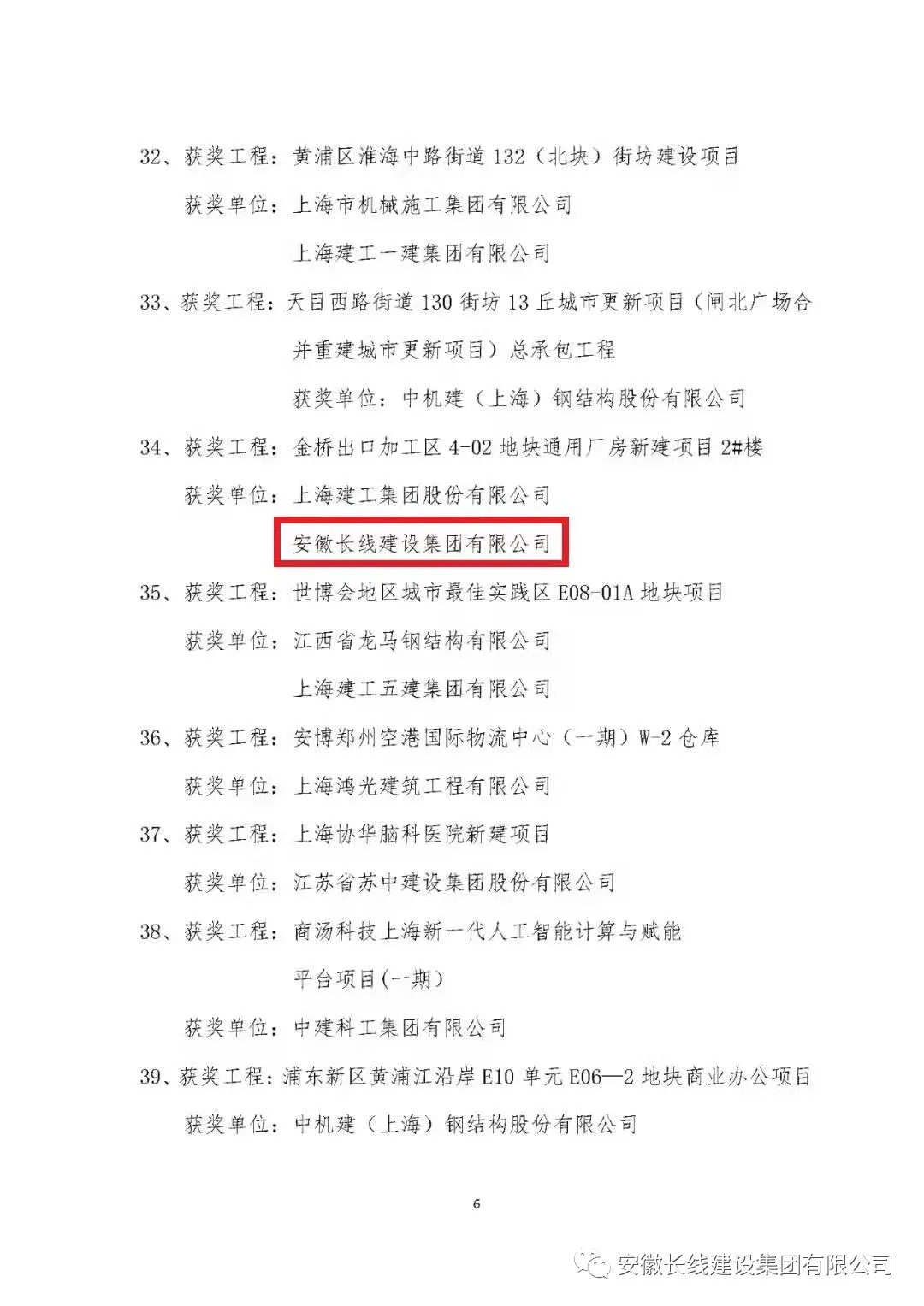 安徽長線建設集團有限公司多個項目榮獲上海市建設工程金屬結構“金鋼獎”（市優質工程）(圖2)